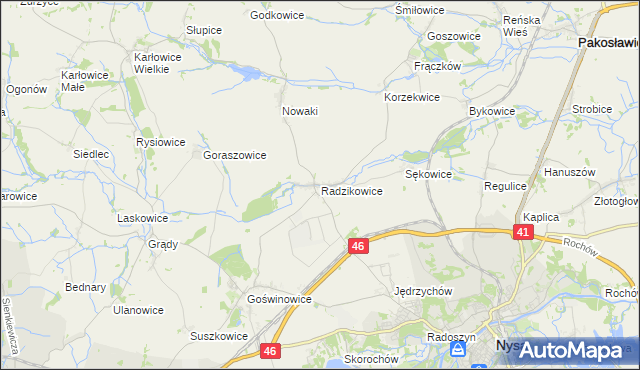 mapa Radzikowice, Radzikowice na mapie Targeo