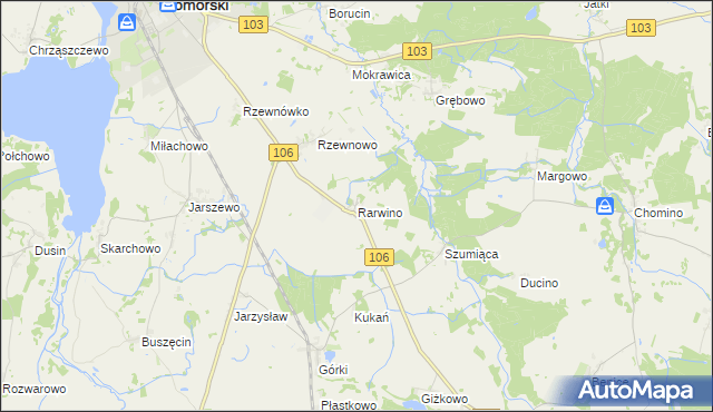 mapa Rarwino gmina Kamień Pomorski, Rarwino gmina Kamień Pomorski na mapie Targeo