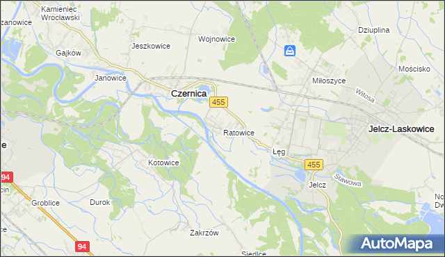 mapa Ratowice gmina Czernica, Ratowice gmina Czernica na mapie Targeo
