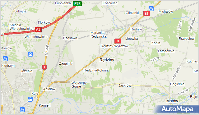 mapa Rędziny powiat częstochowski, Rędziny powiat częstochowski na mapie Targeo
