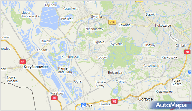 mapa Rogów gmina Gorzyce, Rogów gmina Gorzyce na mapie Targeo