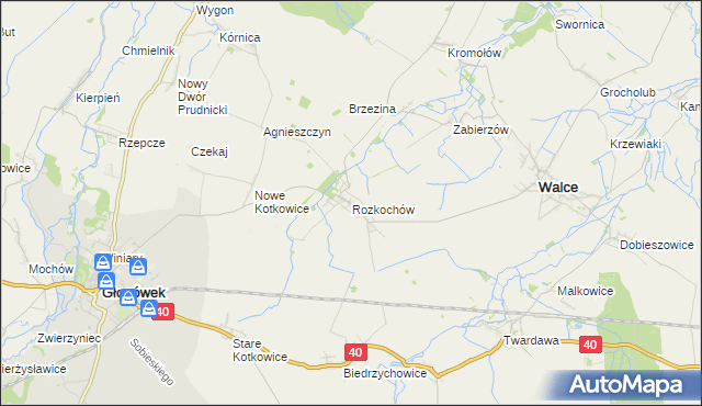 mapa Rozkochów gmina Walce, Rozkochów gmina Walce na mapie Targeo