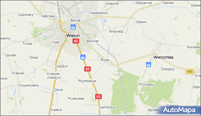 mapa Ruda gmina Wieluń, Ruda gmina Wieluń na mapie Targeo