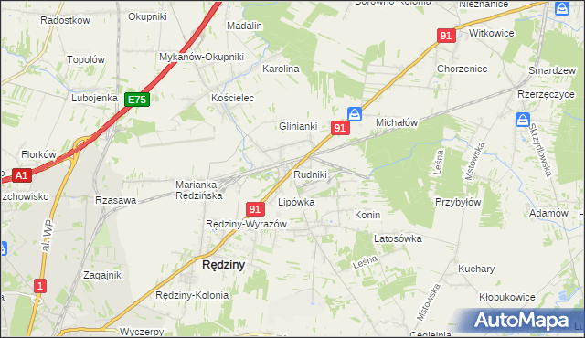 mapa Rudniki gmina Rędziny, Rudniki gmina Rędziny na mapie Targeo