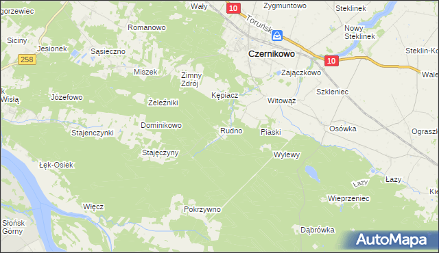 mapa Rudno gmina Czernikowo, Rudno gmina Czernikowo na mapie Targeo