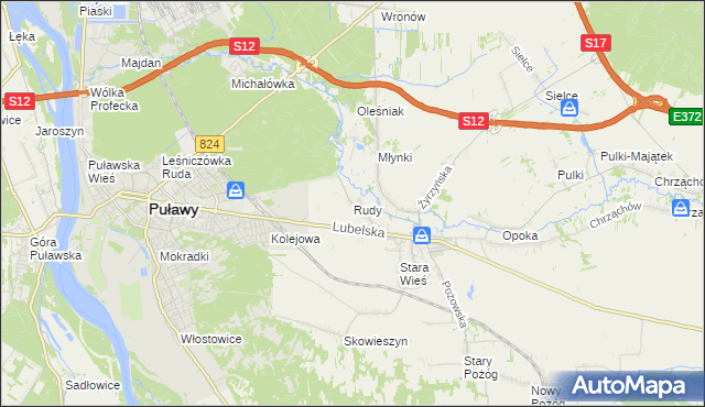 mapa Rudy gmina Końskowola, Rudy gmina Końskowola na mapie Targeo