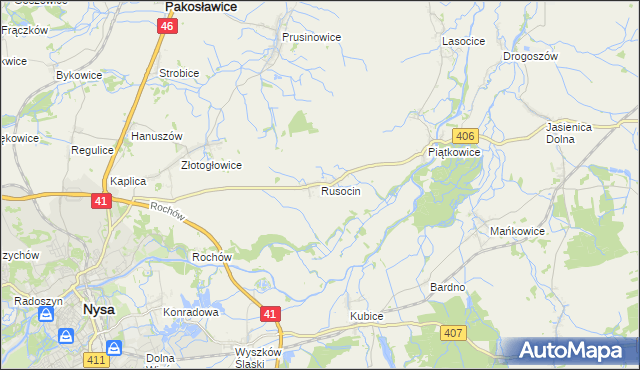 mapa Rusocin gmina Nysa, Rusocin gmina Nysa na mapie Targeo