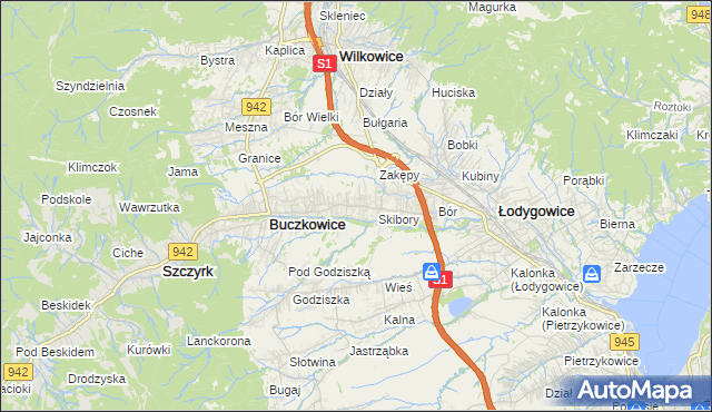 mapa Rybarzowice, Rybarzowice na mapie Targeo