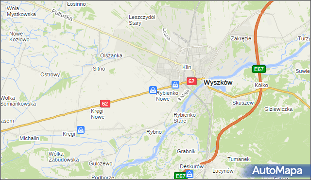 mapa Rybienko Nowe, Rybienko Nowe na mapie Targeo