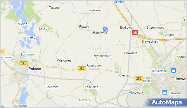mapa Rycerzewko gmina Pakość, Rycerzewko gmina Pakość na mapie Targeo