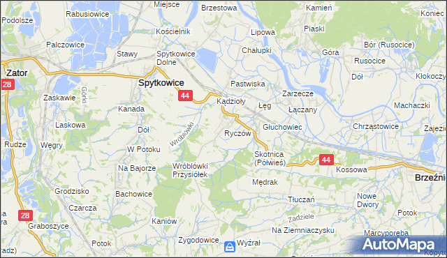 mapa Ryczów gmina Spytkowice, Ryczów gmina Spytkowice na mapie Targeo