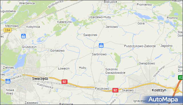 mapa Sarbinowo gmina Swarzędz, Sarbinowo gmina Swarzędz na mapie Targeo