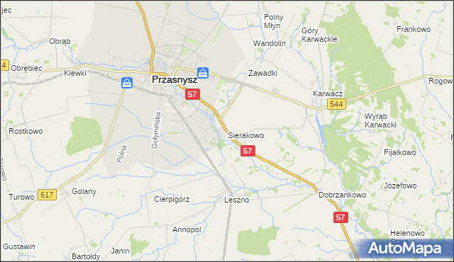 mapa Sierakowo gmina Przasnysz, Sierakowo gmina Przasnysz na mapie Targeo