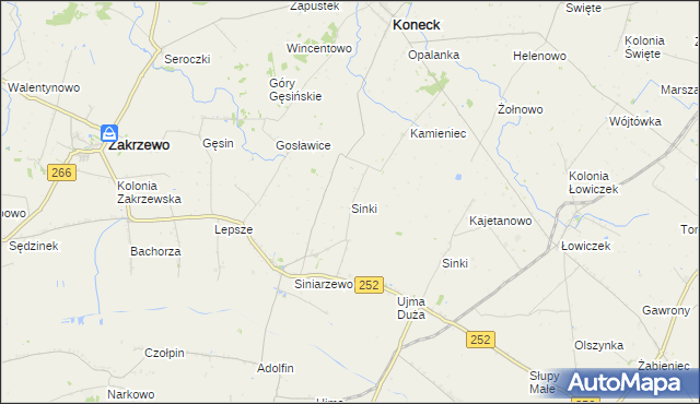 mapa Sinki gmina Zakrzewo, Sinki gmina Zakrzewo na mapie Targeo
