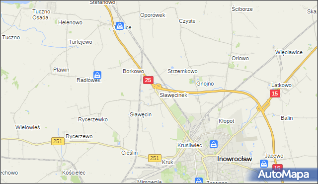 mapa Sławęcinek gmina Inowrocław, Sławęcinek gmina Inowrocław na mapie Targeo