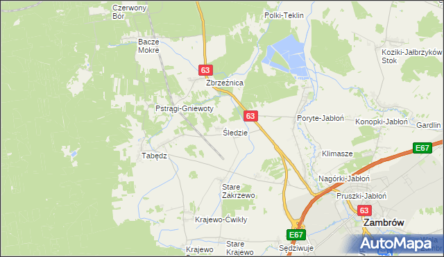 mapa Śledzie gmina Zambrów, Śledzie gmina Zambrów na mapie Targeo