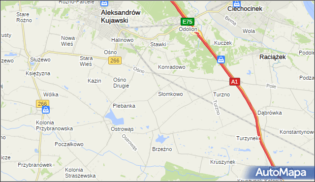 mapa Słomkowo gmina Aleksandrów Kujawski, Słomkowo gmina Aleksandrów Kujawski na mapie Targeo