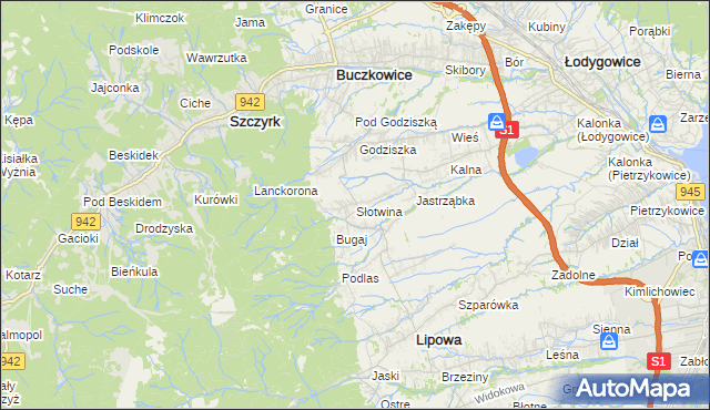 mapa Słotwina gmina Lipowa, Słotwina gmina Lipowa na mapie Targeo