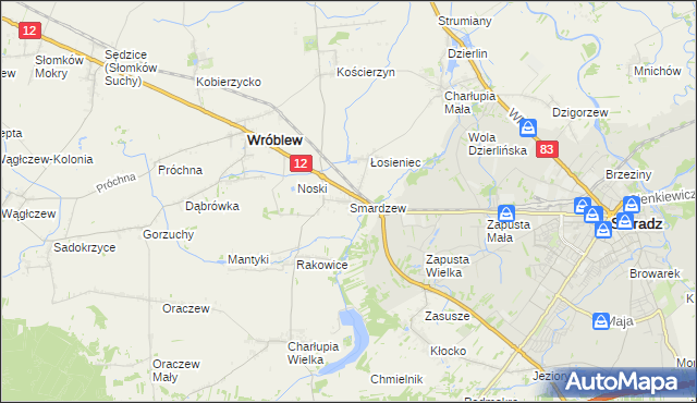 mapa Smardzew gmina Wróblew, Smardzew gmina Wróblew na mapie Targeo
