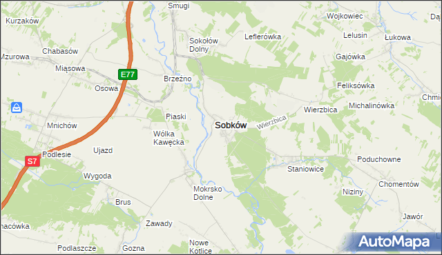 mapa Sobków powiat jędrzejowski, Sobków powiat jędrzejowski na mapie Targeo