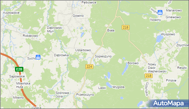 mapa Sopieszyno, Sopieszyno na mapie Targeo