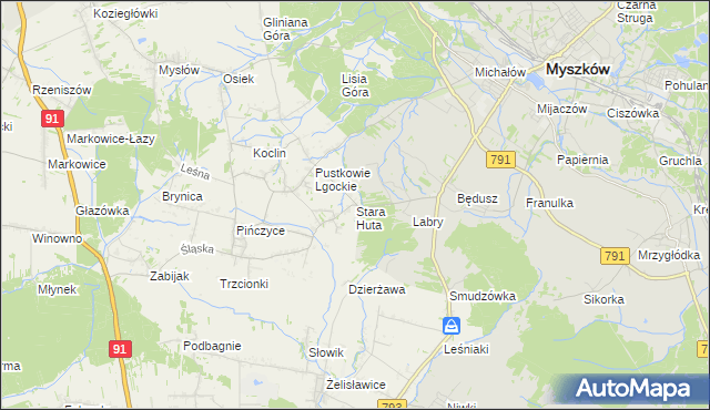 mapa Stara Huta gmina Koziegłowy, Stara Huta gmina Koziegłowy na mapie Targeo
