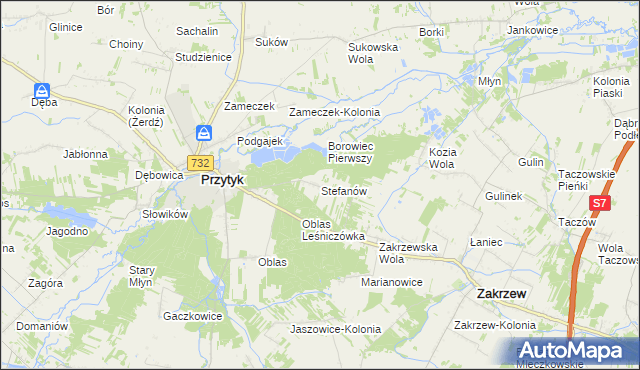 mapa Stefanów gmina Przytyk, Stefanów gmina Przytyk na mapie Targeo
