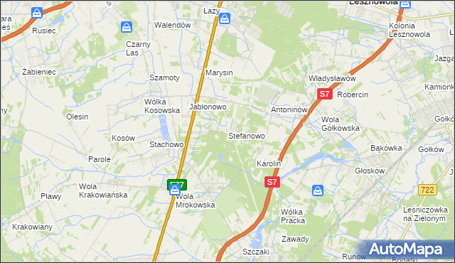 mapa Stefanowo gmina Lesznowola, Stefanowo gmina Lesznowola na mapie Targeo