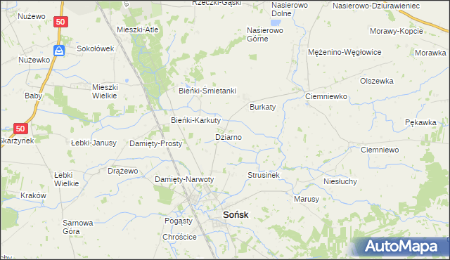 mapa Strusin, Strusin na mapie Targeo