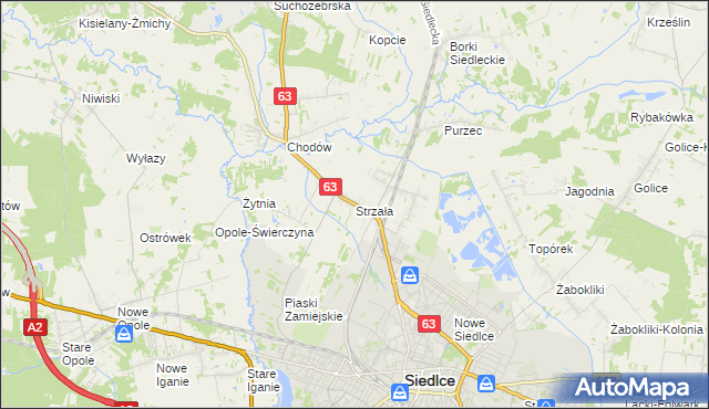 mapa Strzała gmina Siedlce, Strzała gmina Siedlce na mapie Targeo