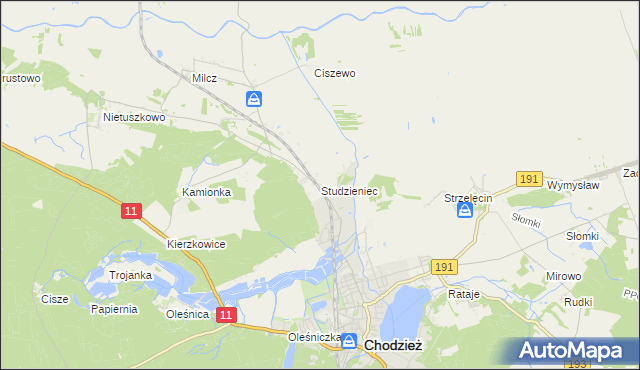 mapa Studzieniec gmina Chodzież, Studzieniec gmina Chodzież na mapie Targeo