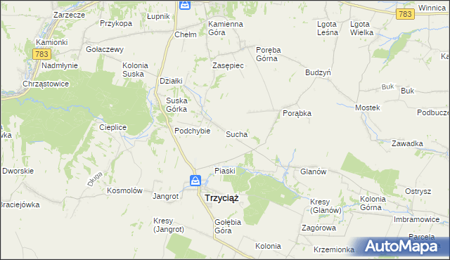 mapa Sucha gmina Trzyciąż, Sucha gmina Trzyciąż na mapie Targeo