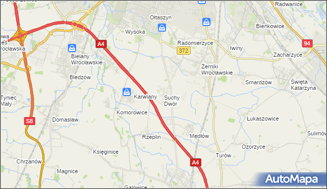 mapa Suchy Dwór gmina Żórawina, Suchy Dwór gmina Żórawina na mapie Targeo