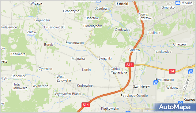 mapa Świątniki gmina Pabianice, Świątniki gmina Pabianice na mapie Targeo