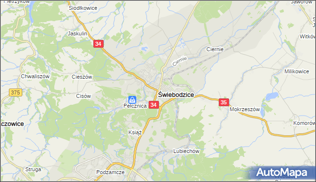 mapa Świebodzice, Świebodzice na mapie Targeo