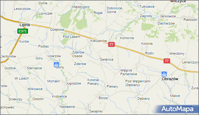mapa Święcica gmina Obrazów, Święcica gmina Obrazów na mapie Targeo