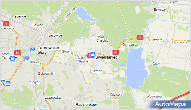 mapa Świerklaniec, Świerklaniec na mapie Targeo