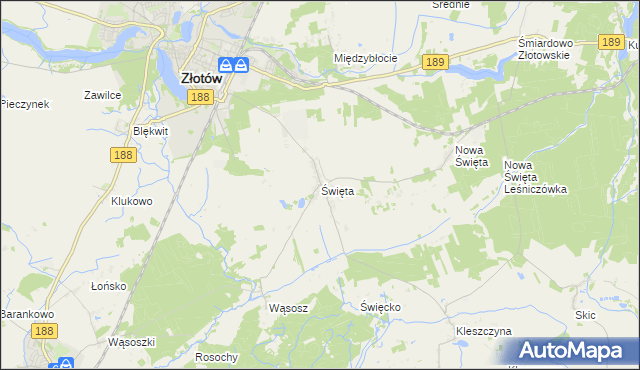 mapa Święta gmina Złotów, Święta gmina Złotów na mapie Targeo