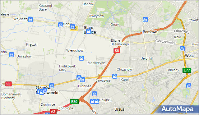 mapa Szeligi gmina Ożarów Mazowiecki, Szeligi gmina Ożarów Mazowiecki na mapie Targeo