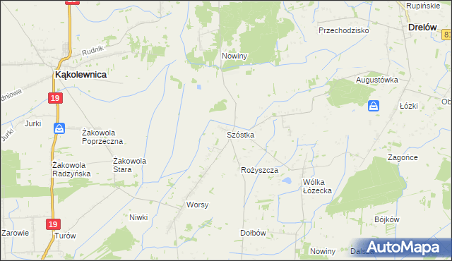 mapa Szóstka gmina Drelów, Szóstka gmina Drelów na mapie Targeo