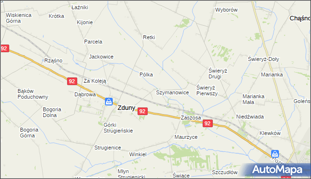 mapa Szymanowice gmina Zduny, Szymanowice gmina Zduny na mapie Targeo