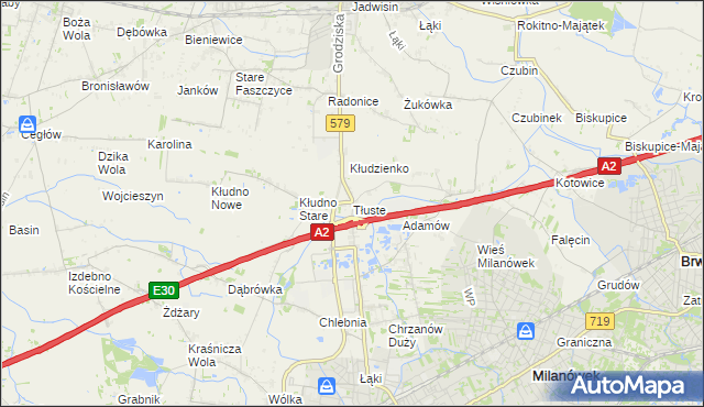 mapa Tłuste gmina Grodzisk Mazowiecki, Tłuste gmina Grodzisk Mazowiecki na mapie Targeo