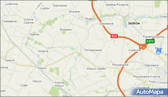 mapa Tomaszowice gmina Jastków, Tomaszowice gmina Jastków na mapie Targeo