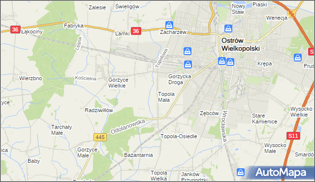 mapa Topola Mała, Topola Mała na mapie Targeo