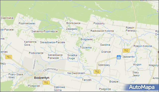 mapa Trzcianka gmina Bodzentyn, Trzcianka gmina Bodzentyn na mapie Targeo