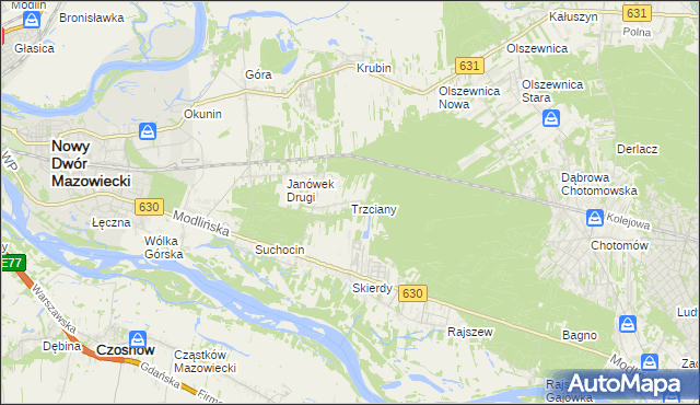 mapa Trzciany gmina Jabłonna, Trzciany gmina Jabłonna na mapie Targeo