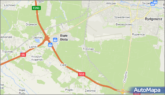 mapa Trzciniec gmina Białe Błota, Trzciniec gmina Białe Błota na mapie Targeo