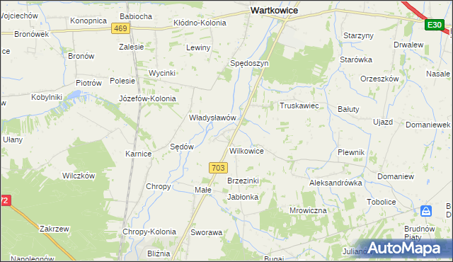 mapa Tur gmina Wartkowice, Tur gmina Wartkowice na mapie Targeo