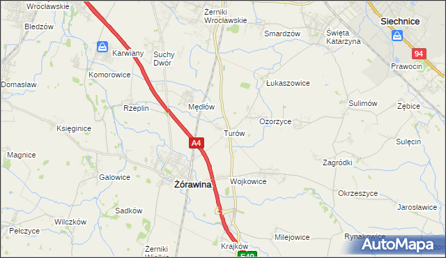 mapa Turów gmina Żórawina, Turów gmina Żórawina na mapie Targeo