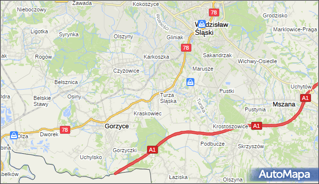 mapa Turza Śląska, Turza Śląska na mapie Targeo